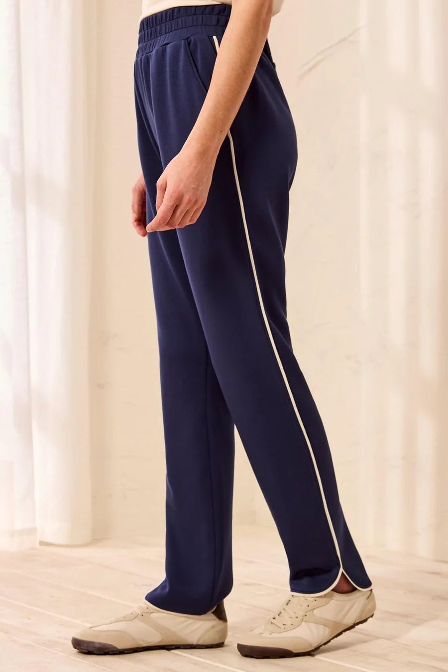 Tribal TECHNO LUX Jogger Pants with Contrast Piping & U-Hem | Jet Blue