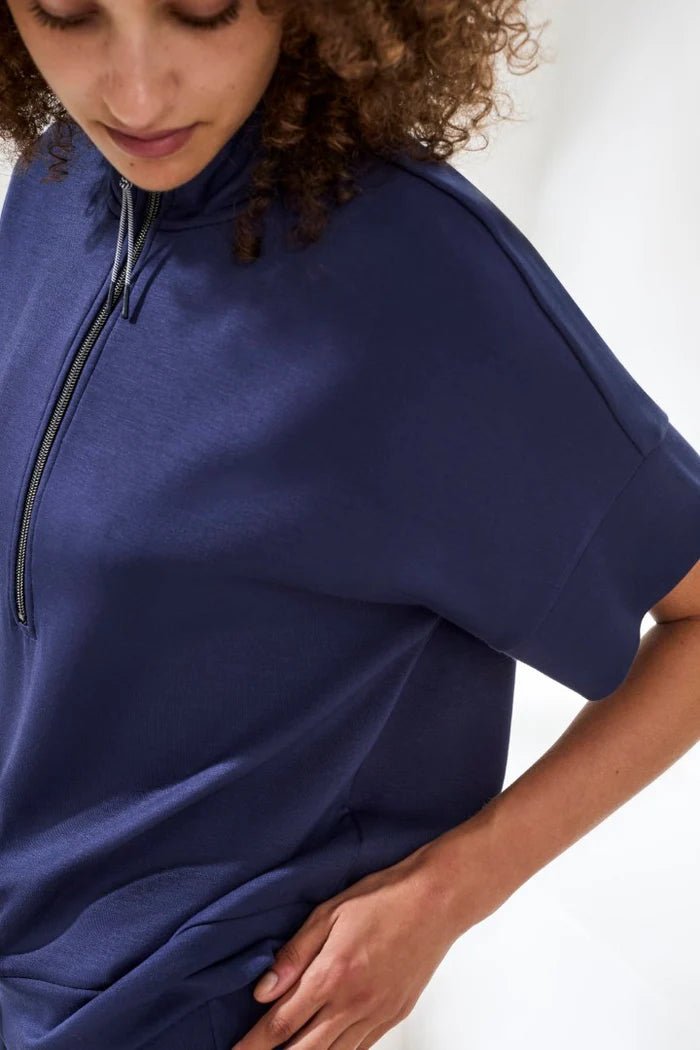 Tribal Techno Lux Mock Neck Zip Top | Jet Blue - Juli's Wearable Art