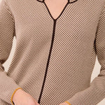 Tribal Textured Diagonal Stripe Split Neck Sweater | Oatmeal - Juli's Wearable Art