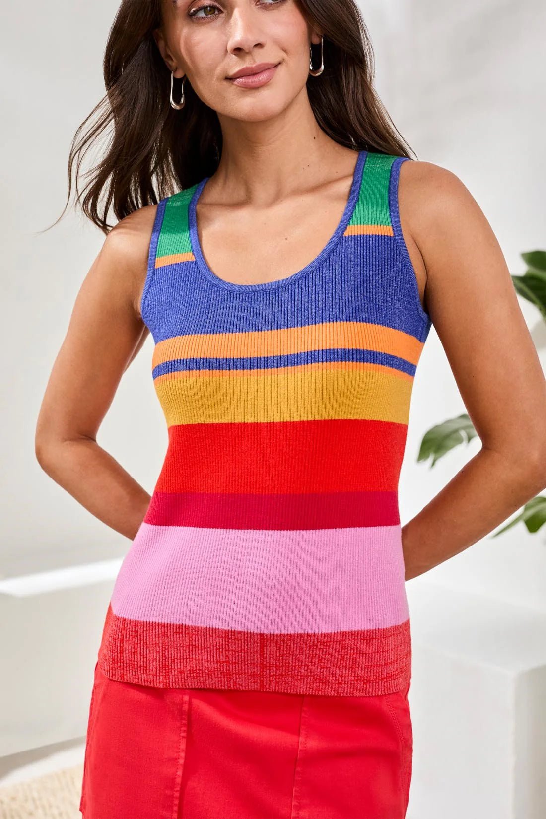 Tribal Textured U-Neck Colorblock Sweater Cami | Mojito Multi.