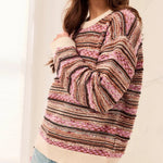 Tribal Textured Yarn-Dye Stripe Crew Neck Sweater | Nostalgia - Juli's Wearable Art