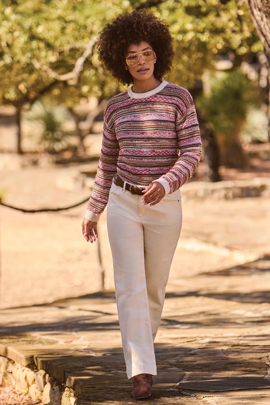 Tribal Textured Yarn-Dye Stripe Crew Neck Sweater | Nostalgia - Juli's Wearable Art