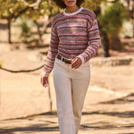Tribal Textured Yarn-Dye Stripe Crew Neck Sweater | Nostalgia - Juli's Wearable Art
