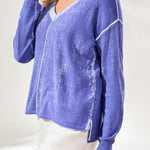 Tribal Tribal Lightweight Cotton V - Neck Sweater | Baja Blue - Juli's Wearable Art