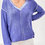 Tribal Tribal Lightweight Cotton V - Neck Sweater | Baja Blue - Juli's Wearable Art