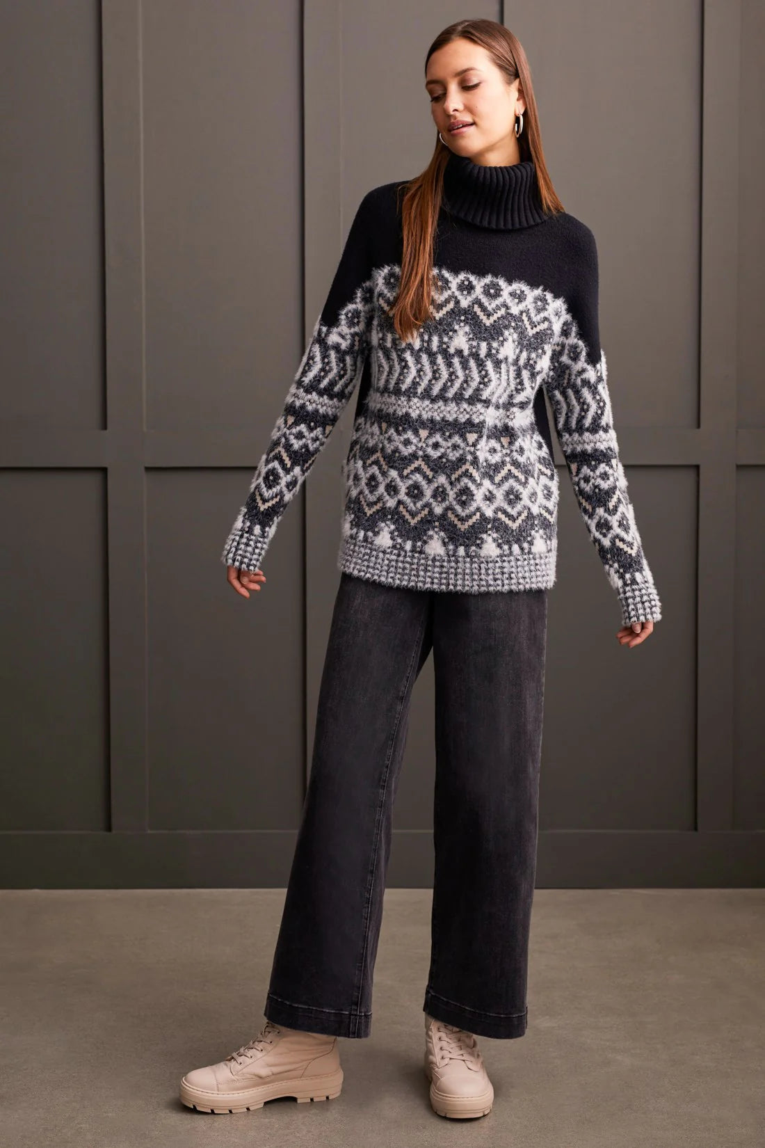 Tribal Turtleneck Intarsia Sweater