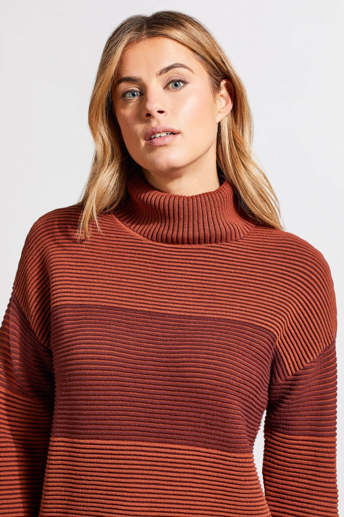 Tribal Two-Tone Ottoman Turtleneck Tunic Sweater