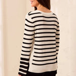 Tribal Two-Tone Stripe Crew Neck Bell Sleeve Sweater - Juli's Wearable Art
