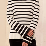 Tribal Two-Tone Stripe Crew Neck Bell Sleeve Sweater - Juli's Wearable Art