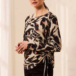 Tribal Ultra-Soft Long Sleeve Crew Neck Knit Top with Side Ruching | Dry Sand - Juli's Wearable Art