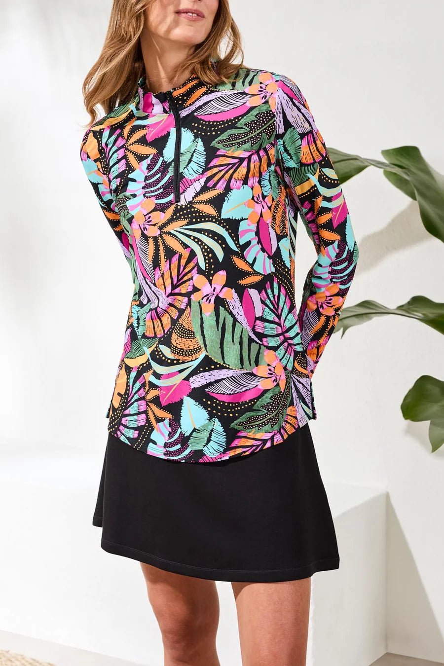 Tribal UPF 50+ High Performance Quarter - Zip Pullover | Tropical print. - Juli's Wearable Art