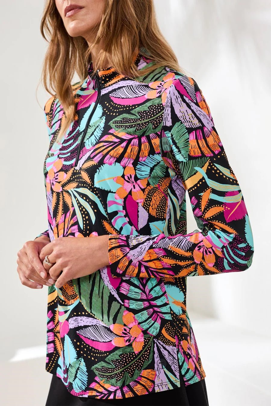 Tribal UPF 50+ High Performance Quarter - Zip Pullover | Tropical print. - Juli's Wearable Art