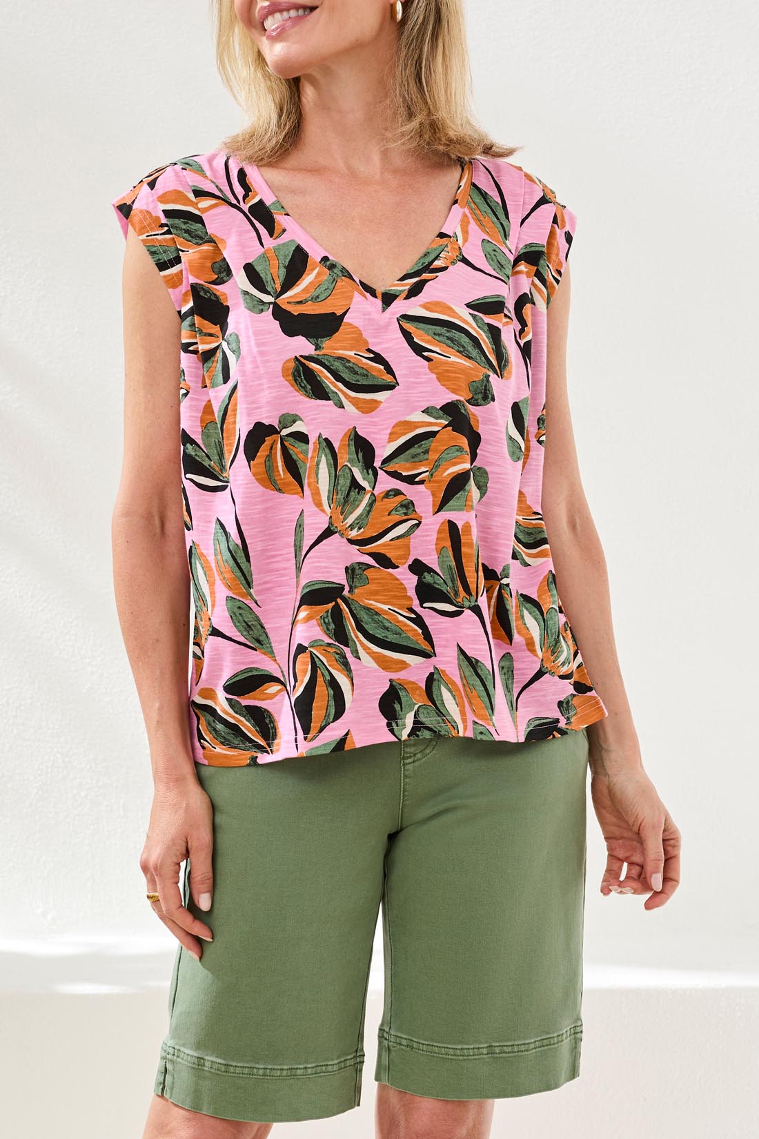 Tribal V - Neck Cap Sleeve Top | Wisteria - Juli's Wearable Art