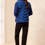 Tribal Water Repellent Hybrid Puffer with Hood | Estate Blue - Juli's Wearable Art