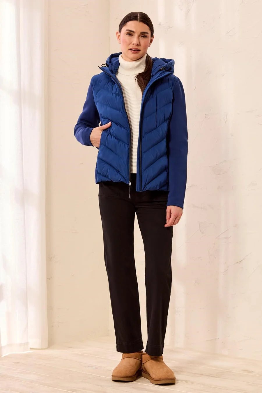 Tribal Water Repellent Hybrid Puffer with Hood | Estate Blue