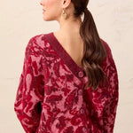 Tribal Wear Two Ways Textured V-Neck Button Sweater | Pink Frost - Juli's Wearable Art