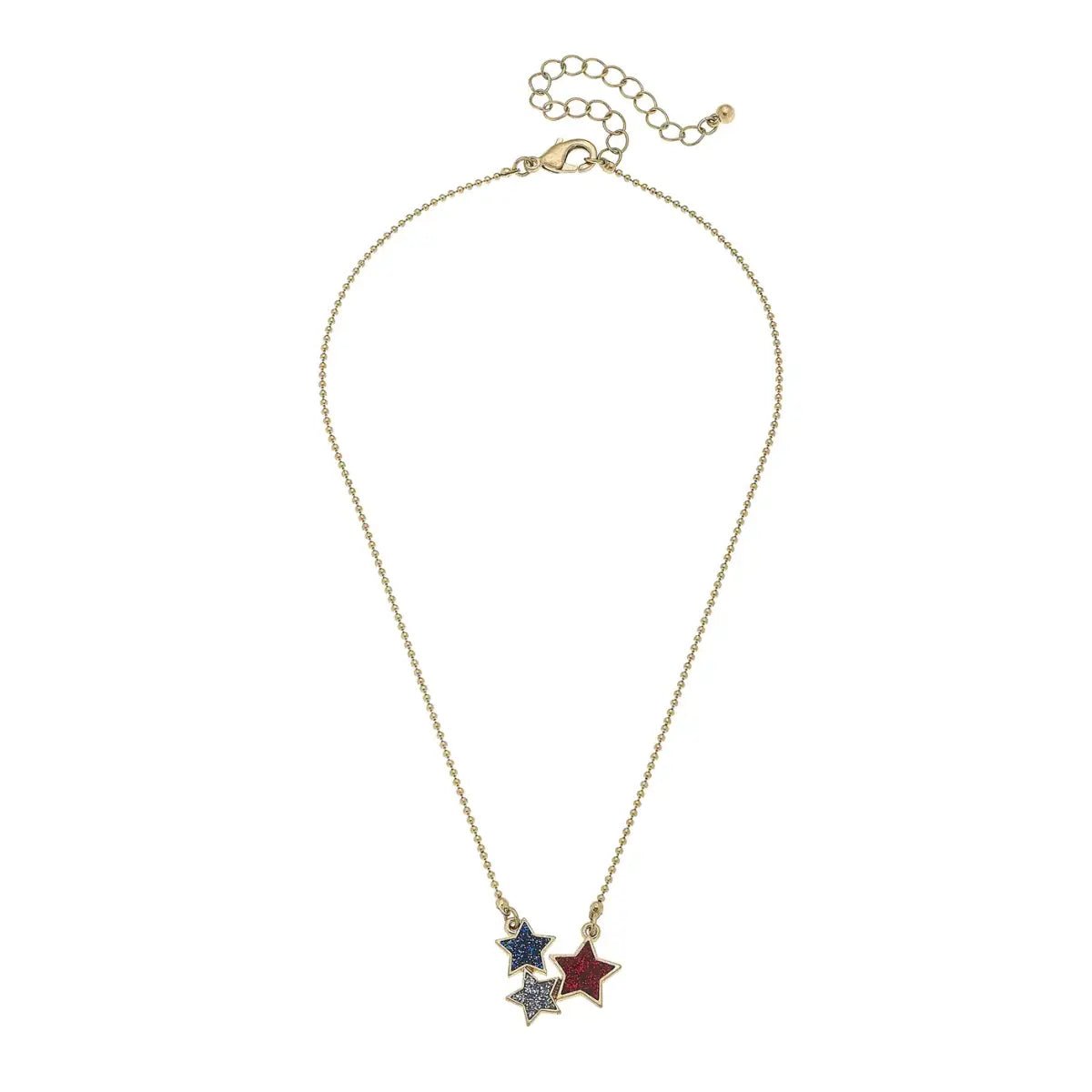 Triple Glitter Star Necklace in Red, Silver, & Blue - Juli's Wearable Art