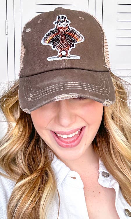 Turkey Sparkle Sequin Vintage Hat - Juli's Wearable Art