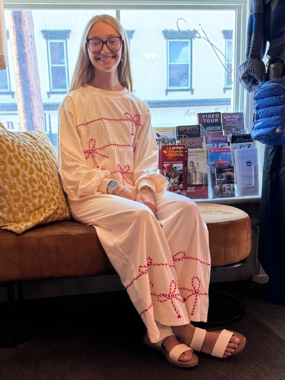 Twist Bow Cord Detail Sweatshirt and Sweatpants Set – Cream - Juli's Wearable Art