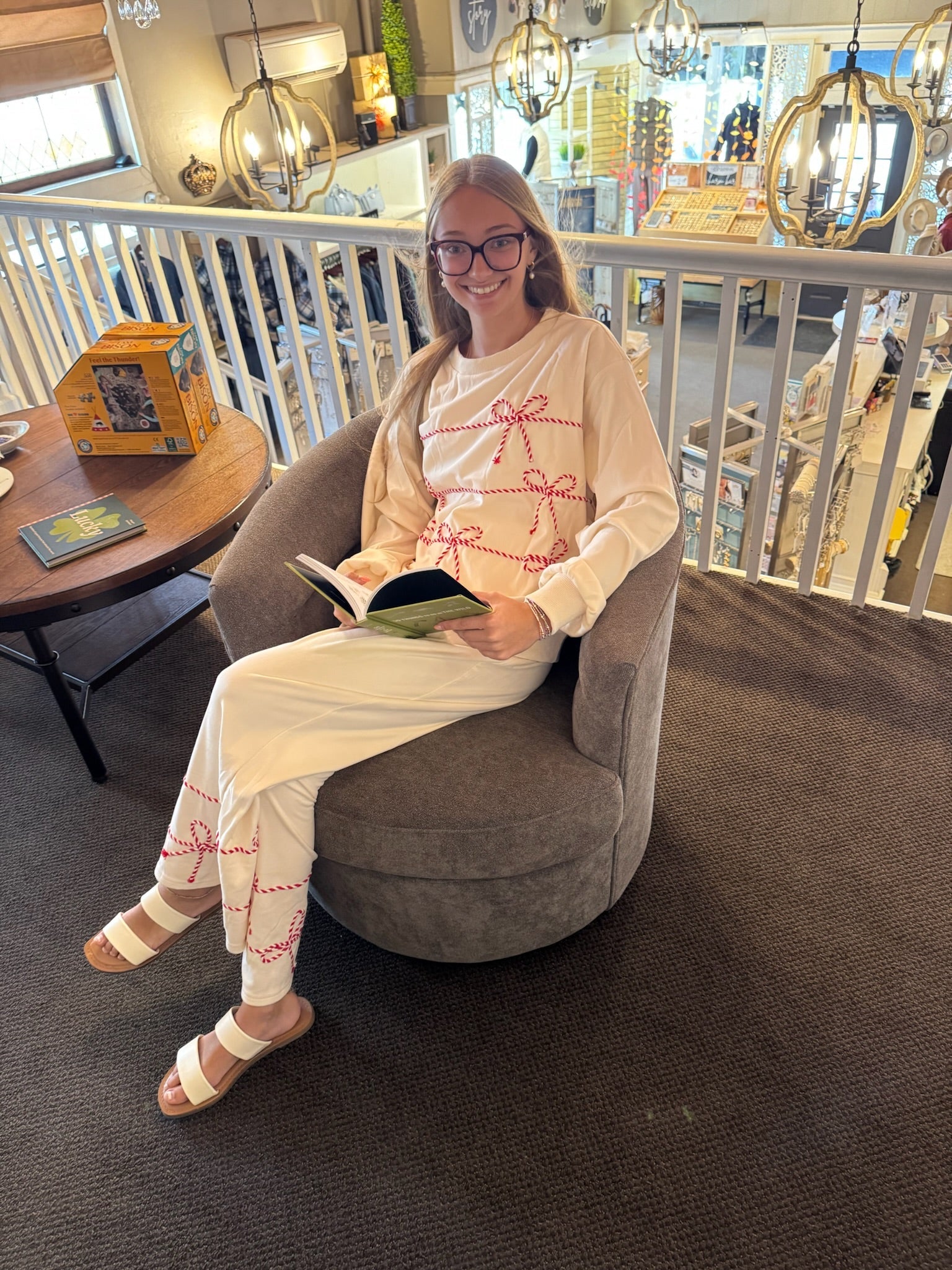 Twist Bow Cord Detail Sweatshirt and Sweatpants Set – Cream - Juli's Wearable Art