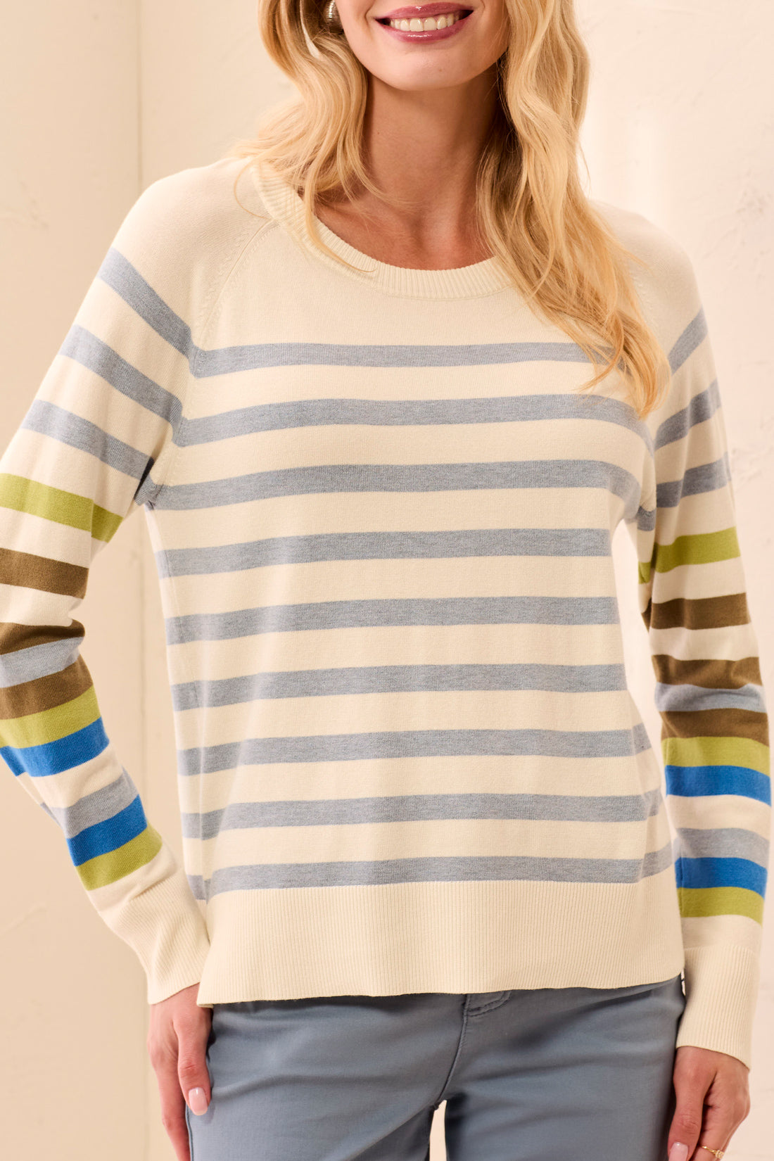 Tribal Long Sleeve Crew Neck Stripe Sweater | Moonstone