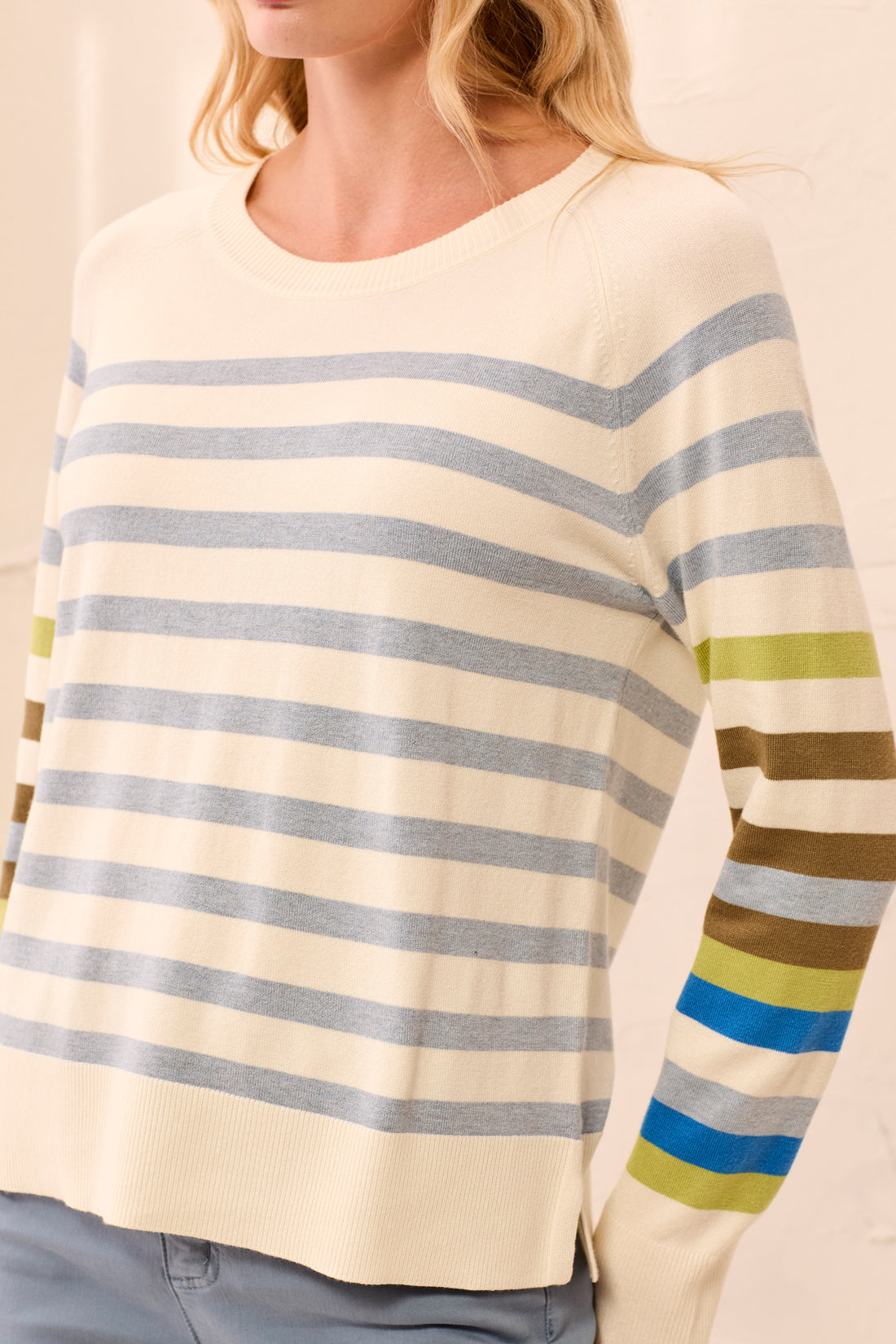 Tribal Long Sleeve Crew Neck Stripe Sweater | Moonstone