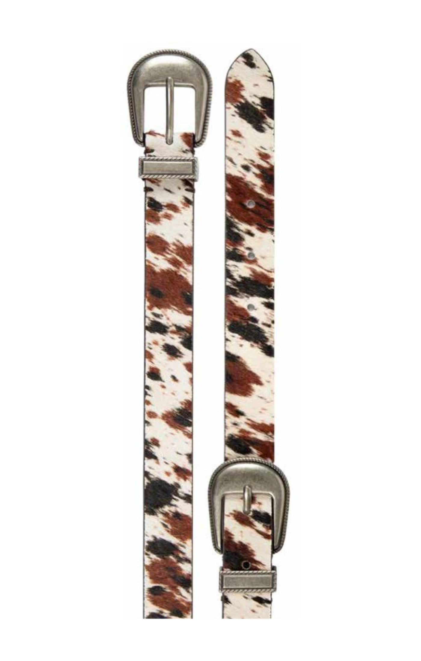 Tribal Cow Print Haircalf Double Buckle Belt