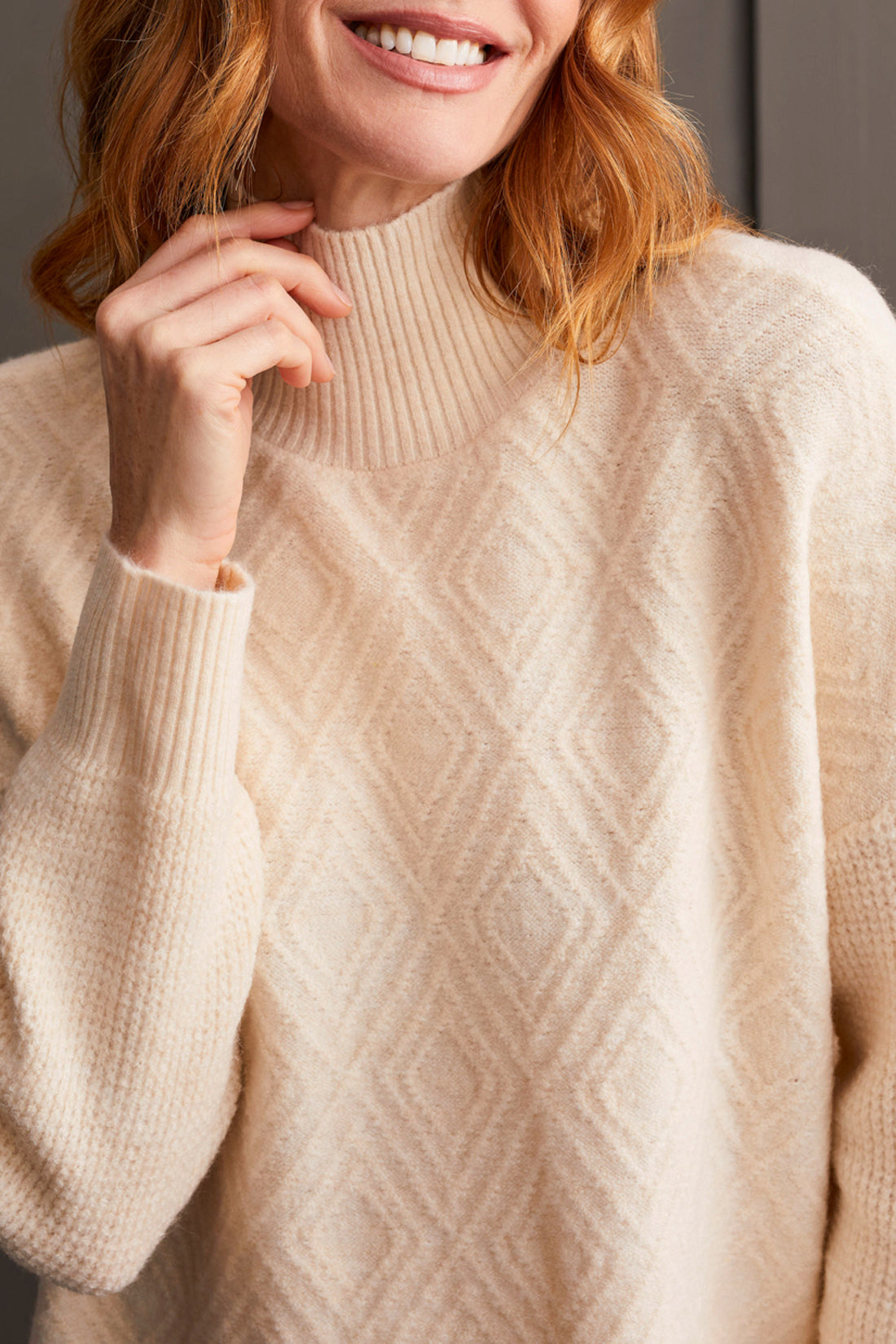 Tribal Textured Mock Neck Sweater in Moonstone