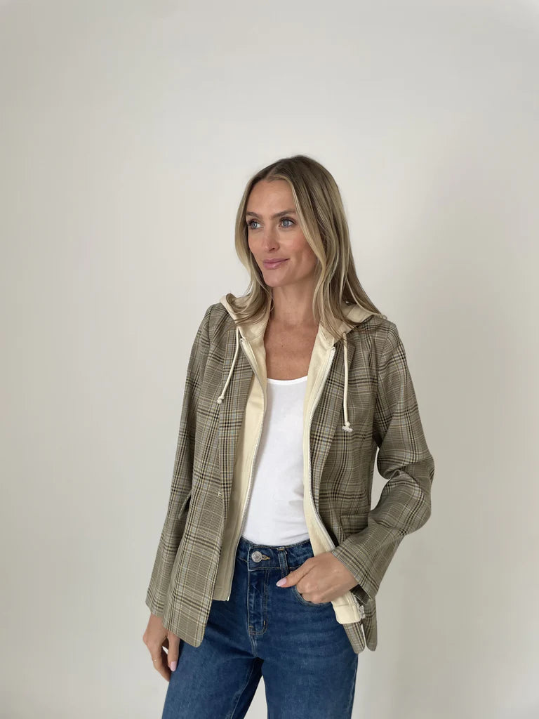 Drew Blazer with Sweatshirt Insert- Brown Plaid