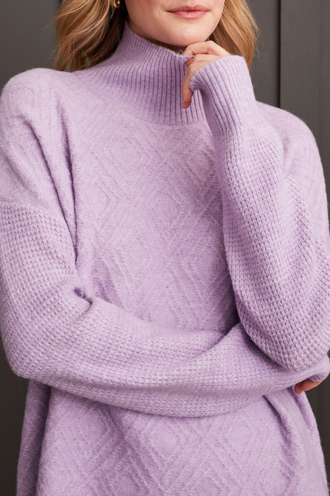 Tribal Textured Mock Neck Sweater in Orchid