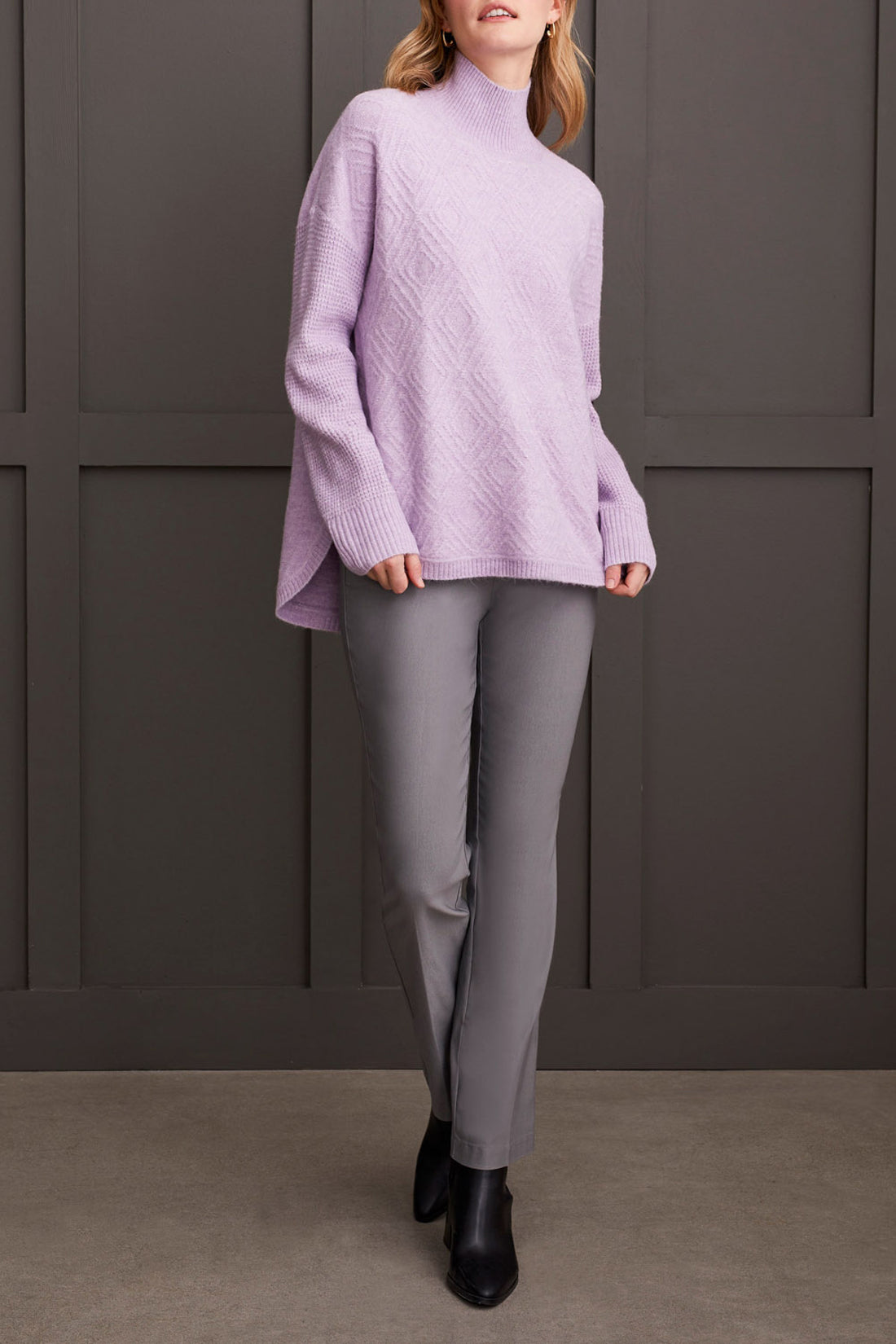 Tribal Textured Mock Neck Sweater in Orchid