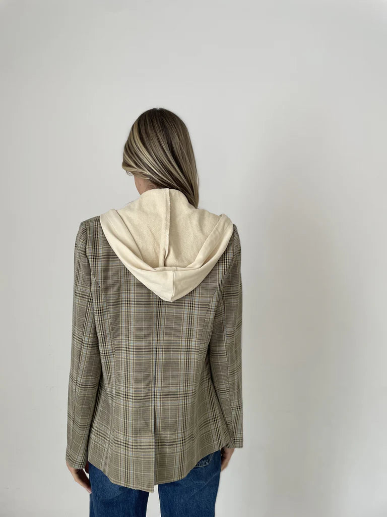 Drew Blazer with Sweatshirt Insert- Brown Plaid