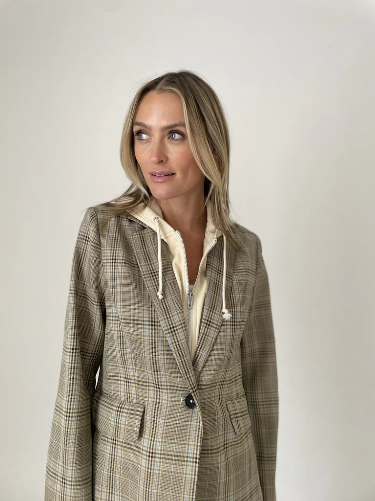 Drew Blazer with Sweatshirt Insert- Brown Plaid