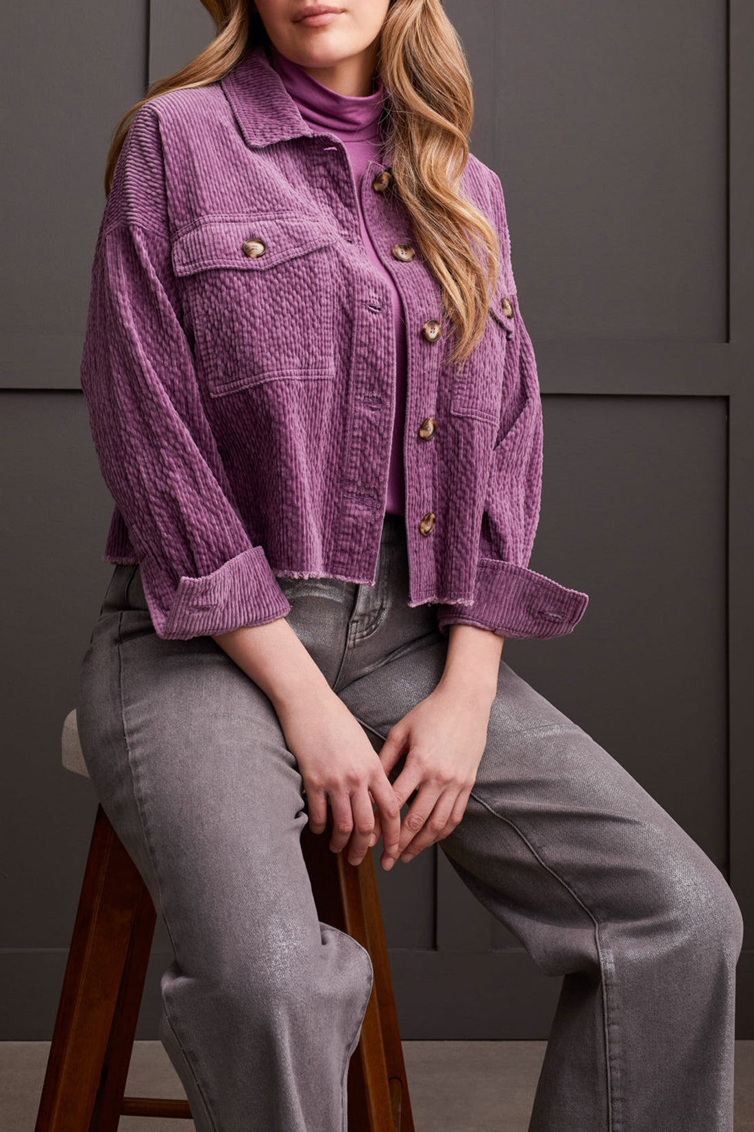 Tribal Crop Corduroy Jacket in Grape