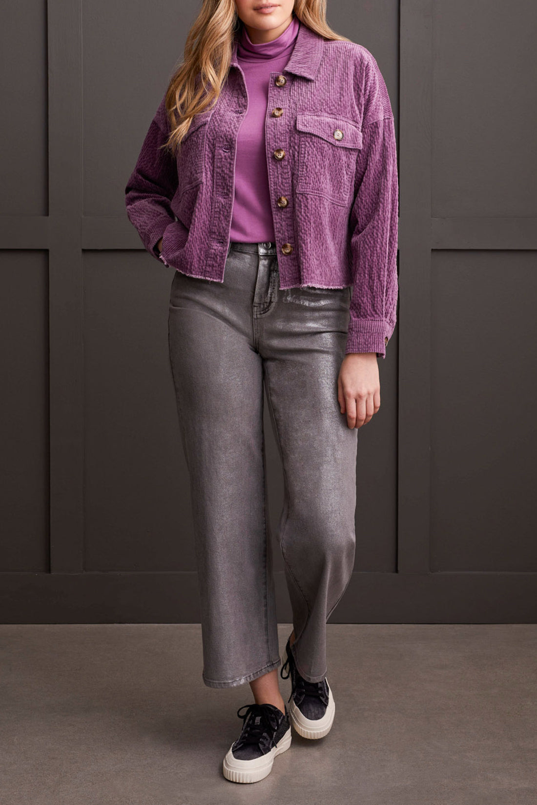 Tribal Crop Corduroy Jacket in Grape