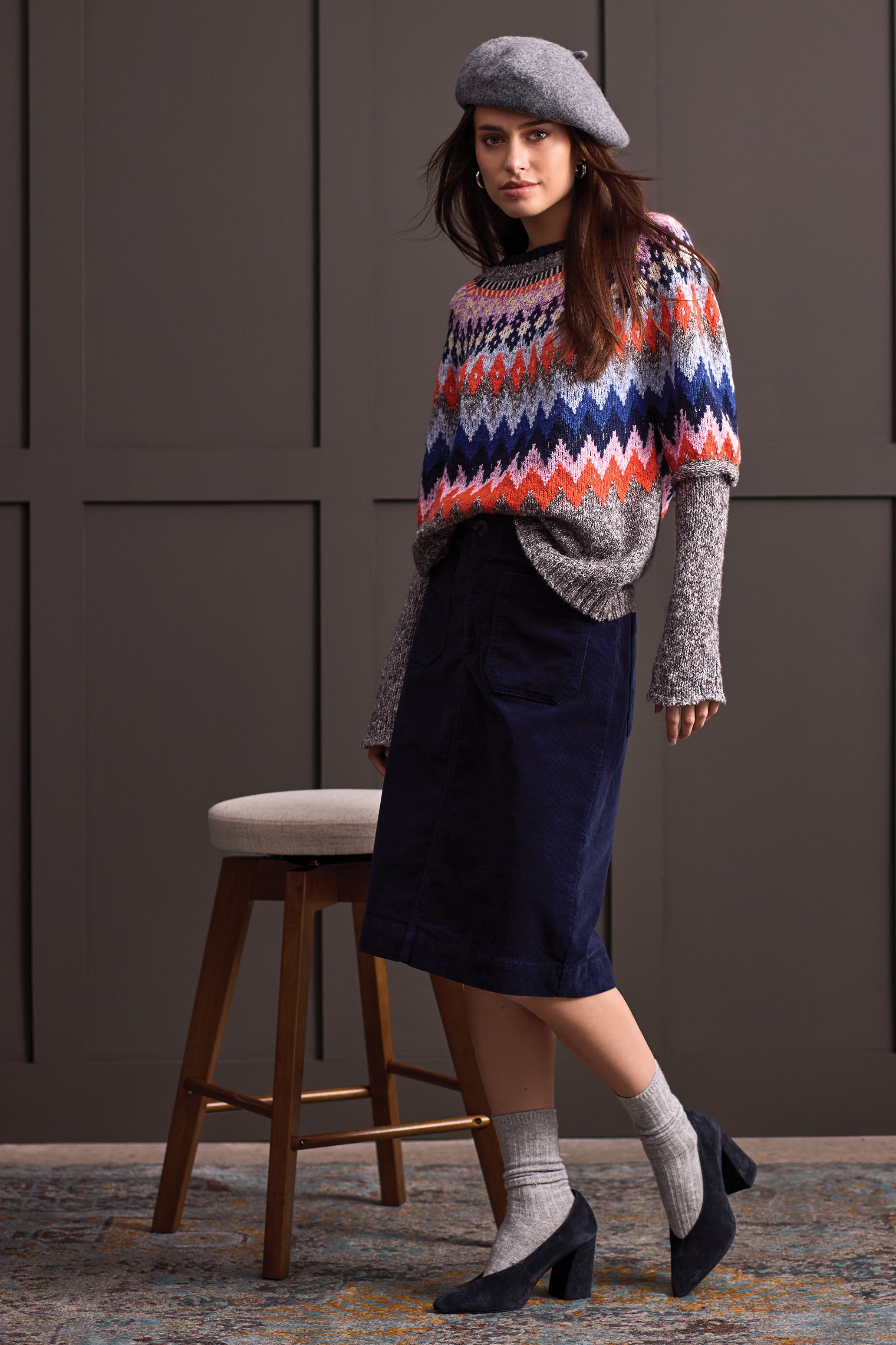 Tribal Intarsia Sweater - Grey Mix