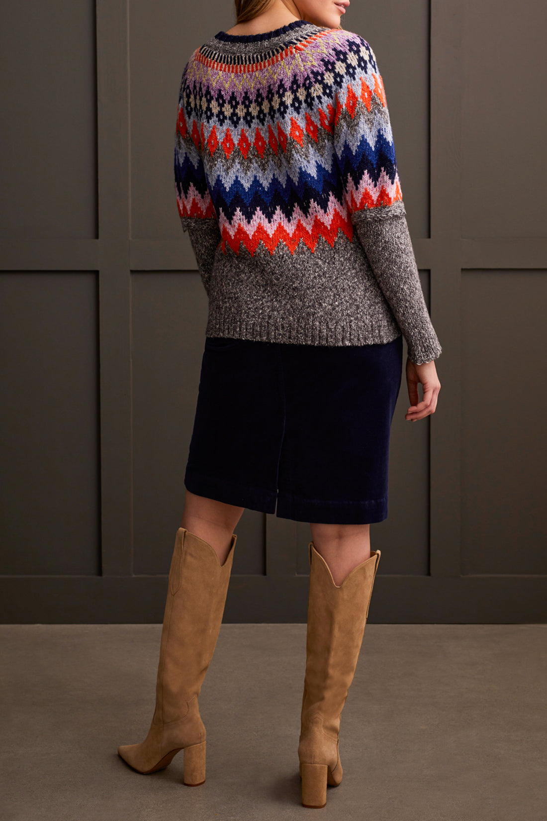 Tribal Intarsia Sweater - Grey Mix