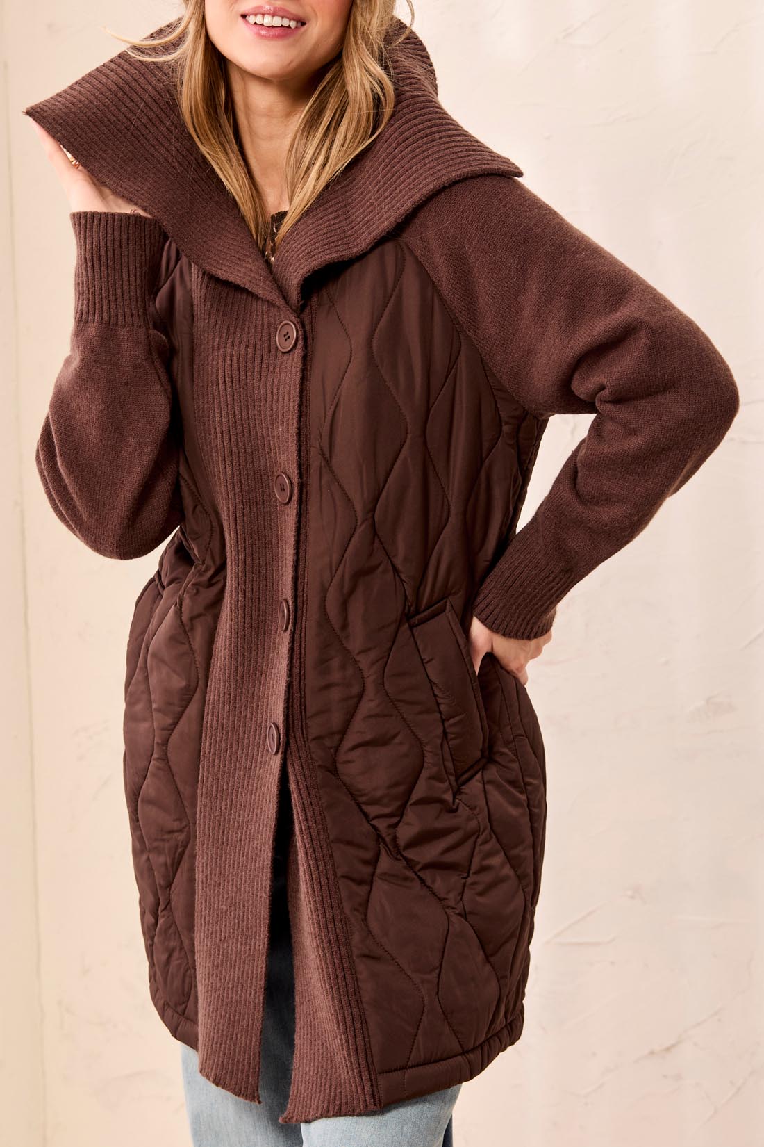 Tribal Long Sleeve Mixed Media Puffer Coat | Hickory