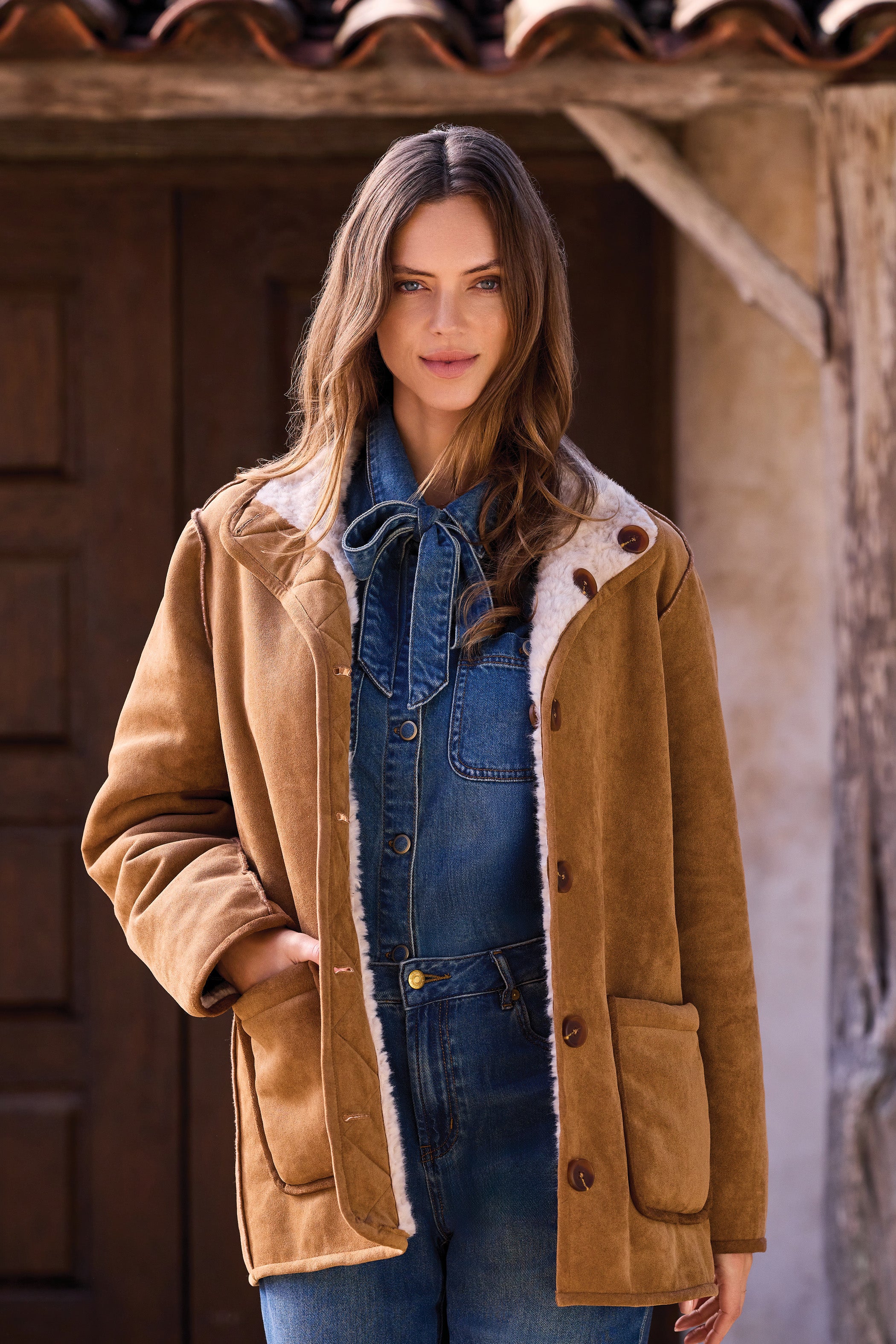 Tribal Reversible Sherpa & Faux Suede Coat | Walnut