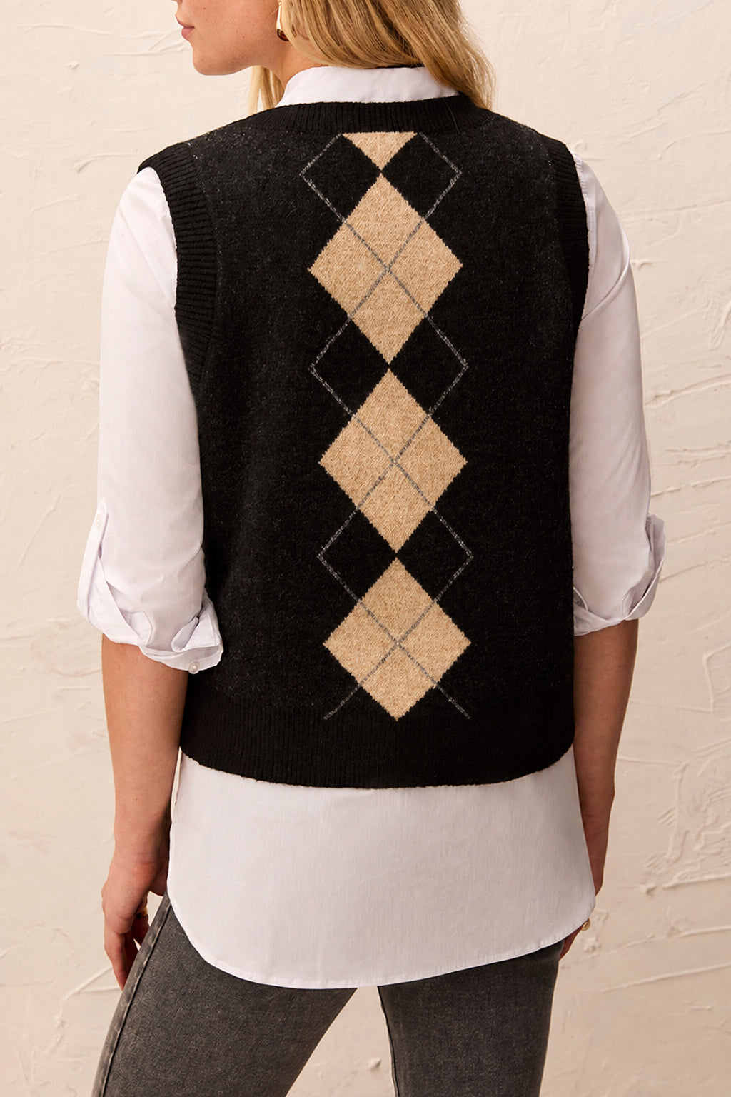 Tribal Button-Front Argyle Sweater Vest | Black