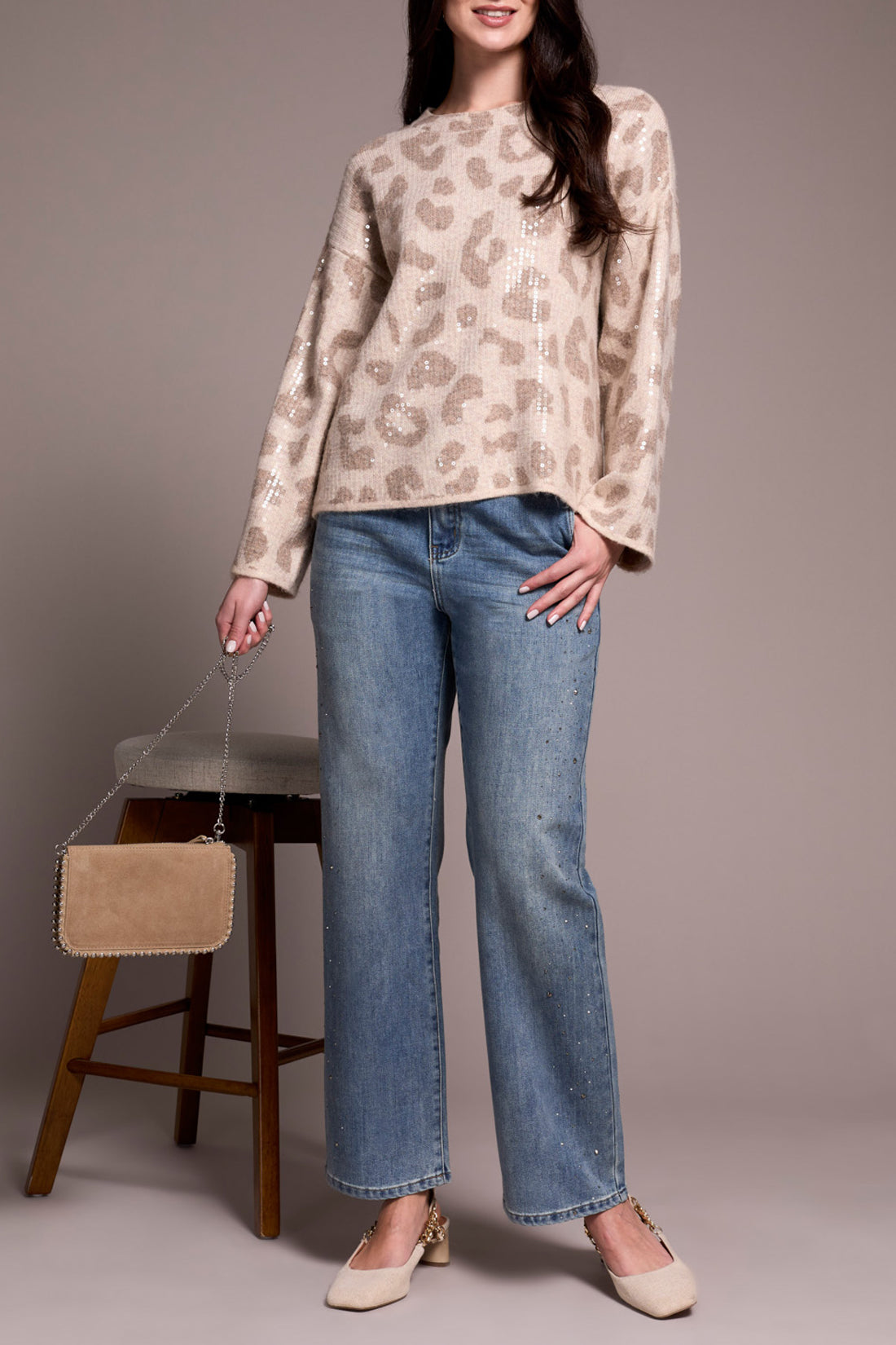 Tribal Long Sleeve Crew Neck Sweater with Sequins – Sandstone