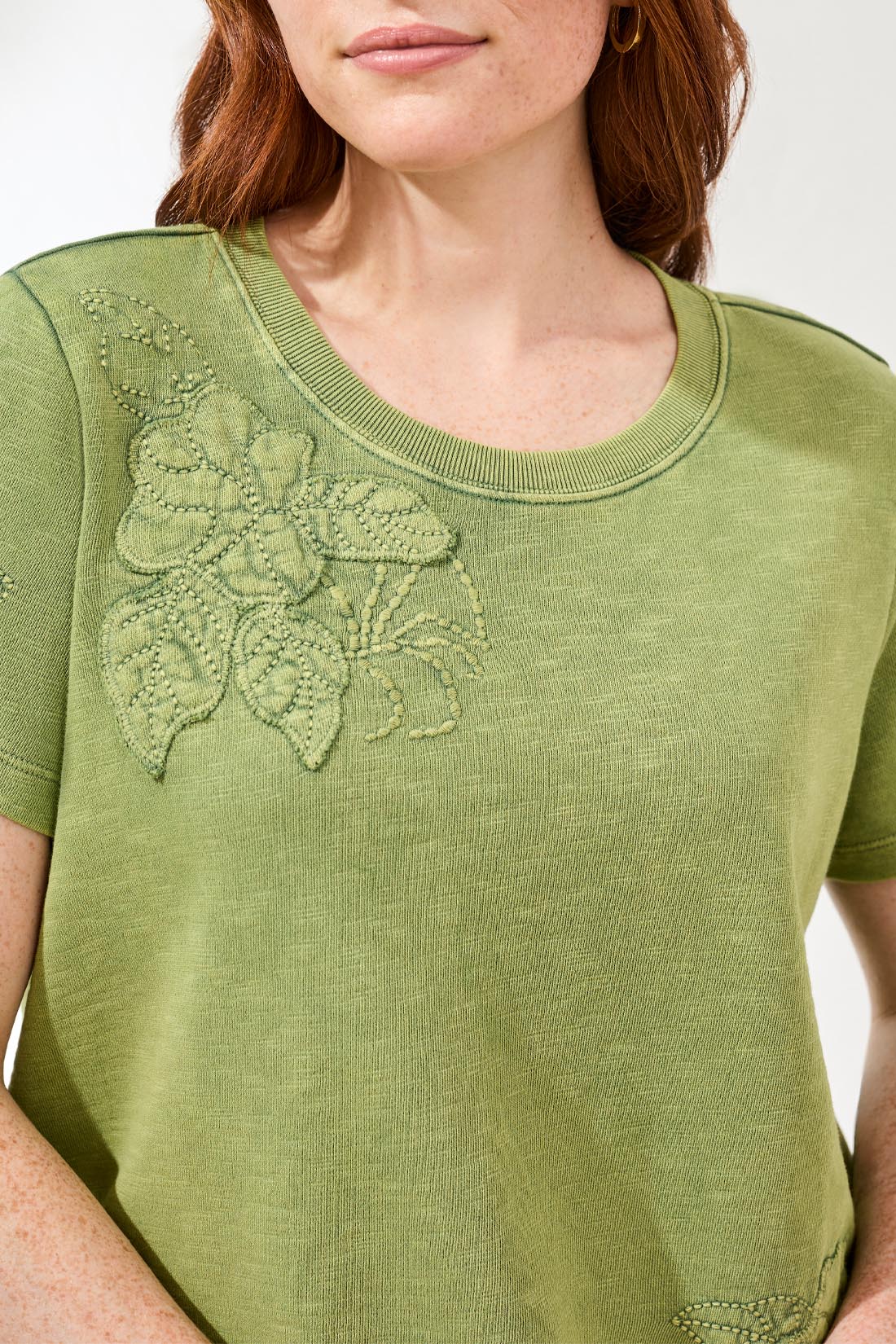 Tribal Short Sleeve Crew Neck Embroidered Appliqué T-Shirt