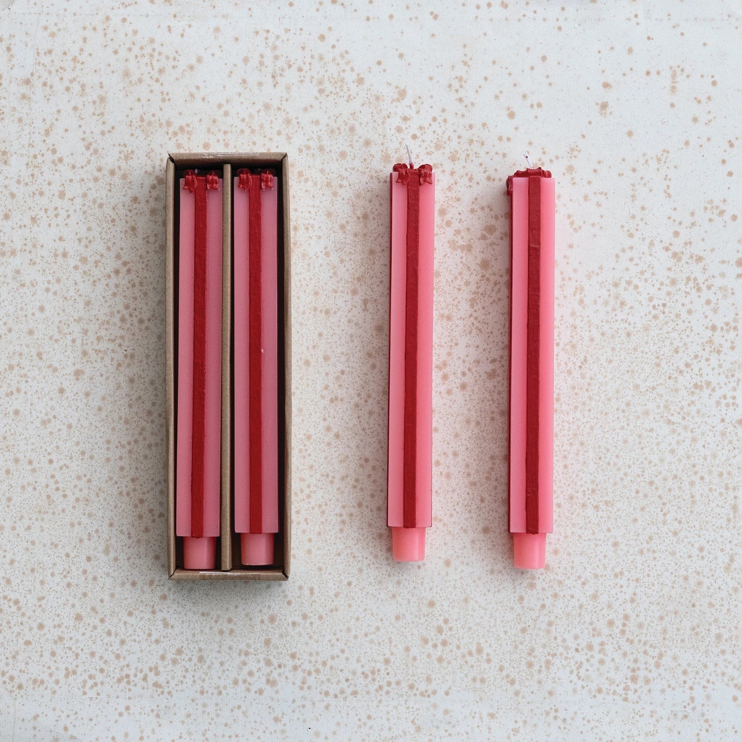 Unscented Package-Shaped Taper Candles in Box, Pink & Red, Set of 2