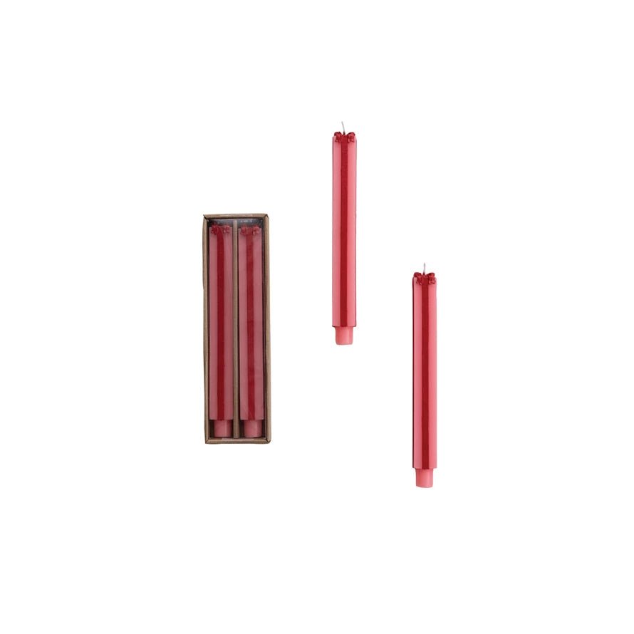 Unscented Package-Shaped Taper Candles in Box, Pink & Red, Set of 2