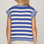 V - Neck Striped Sweater Vest | Cobalt Blue - Juli's Wearable Art