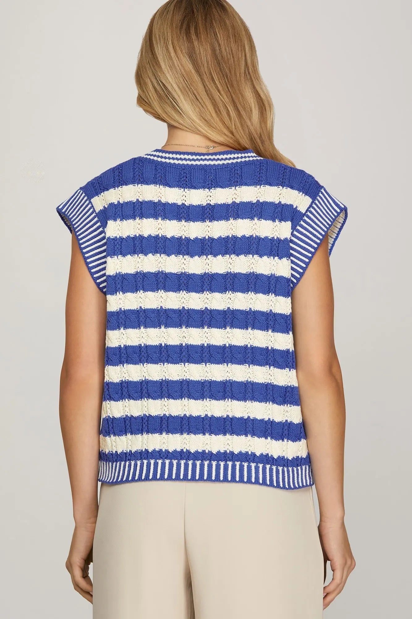 V-Neck Striped Sweater Vest | Cobalt Blue