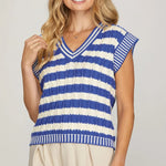 V - Neck Striped Sweater Vest | Cobalt Blue - Juli's Wearable Art
