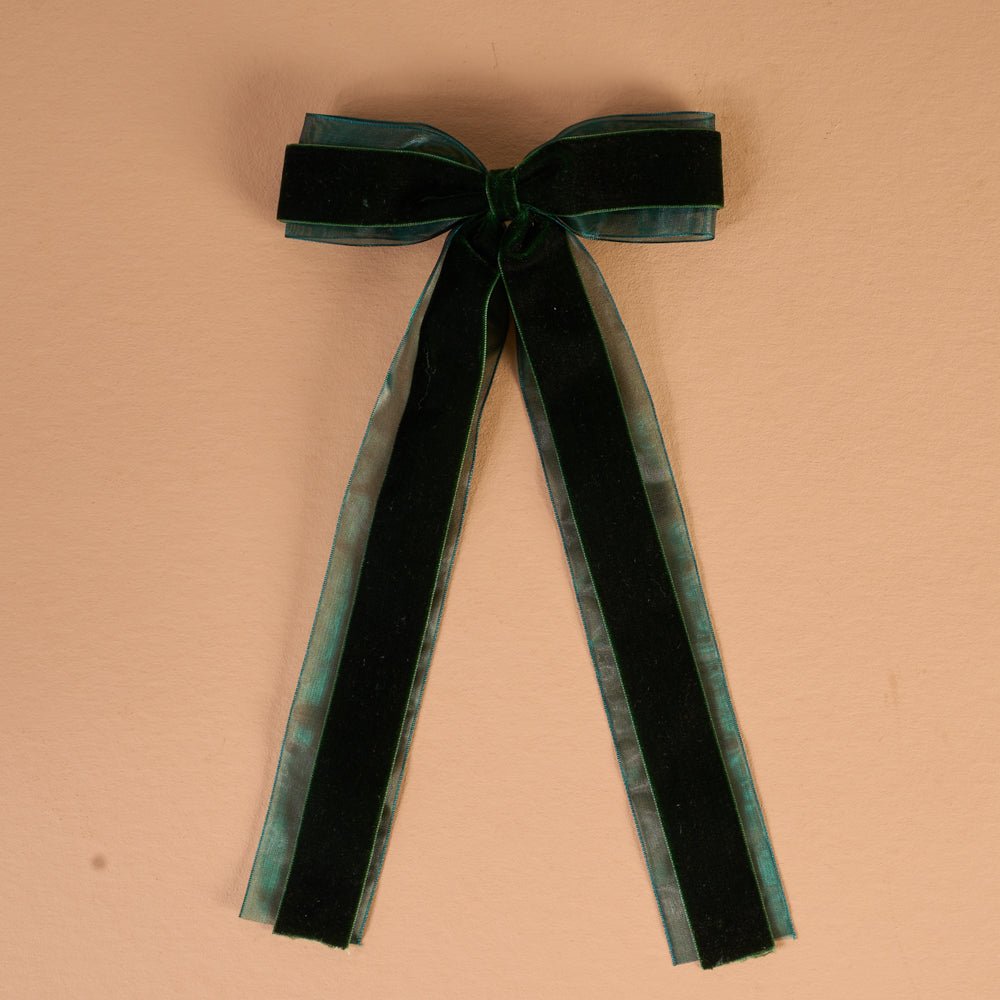 Velvet Luxe Layered Hair Bow | Green - Juli's Wearable Art