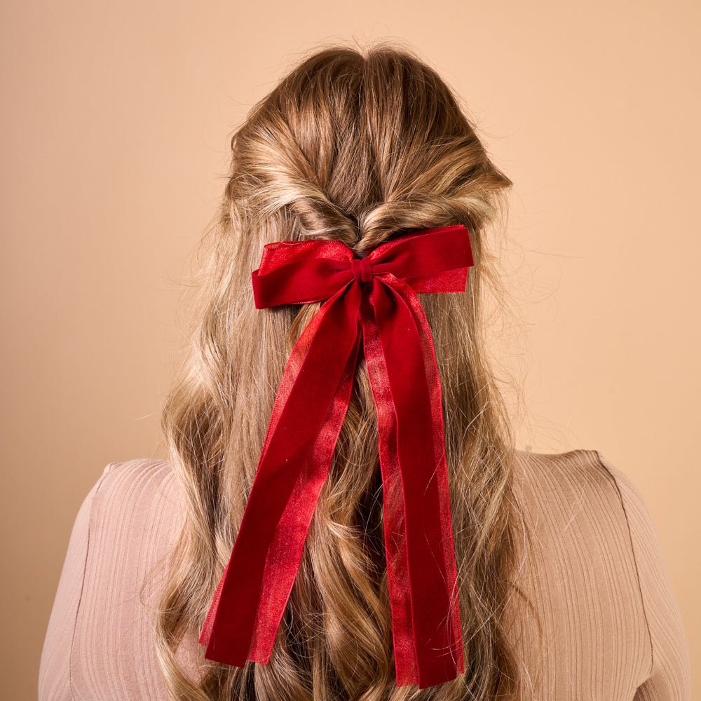 Velvet Luxe Layered Hair Bow | Red - Juli's Wearable Art