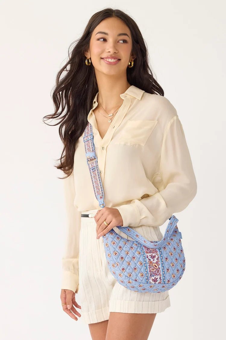Vera Bradley Clara Convertible Shoulder Bag | Premium Cotton | Blue Leaf